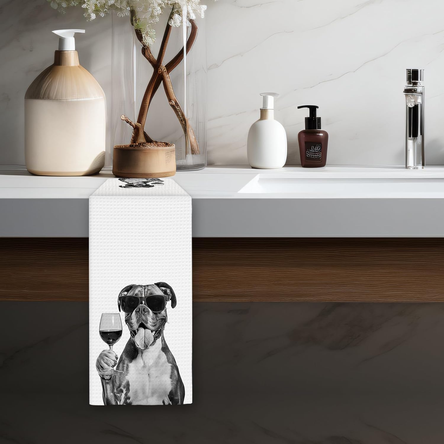 Boxer Dog Gifts Wine Kitchen Towels, Gifts for Boxer Dog Wine Lovers Decorative Hand Dish Tea Towel for Kitchen Home Bar, Funny BoxerDog Owners Home Bar Decor(16x24In) - Image 5