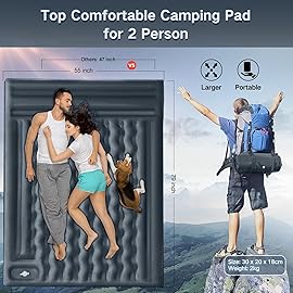 FNARMW Double Sleeping Pad Camping, Self Inflating 6\'\' Extra-Thick 2 Person Pillow Built-in Foot Pump Waterproof Inflatable Sleeping Mat Backpacking, Tent, Hiking, Portable Camping Pad (Grey)