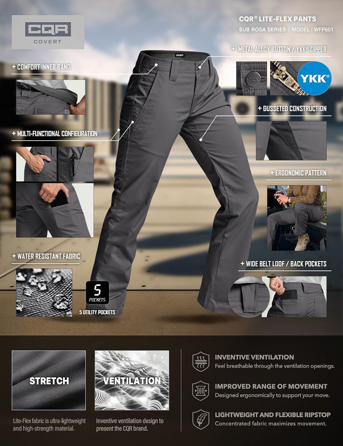 CQR Women's Flex Stretch Tactical Pants, Outdoor Hiking Pants with Pockets, Water Resistant Ripstop Work Pants - Image 9