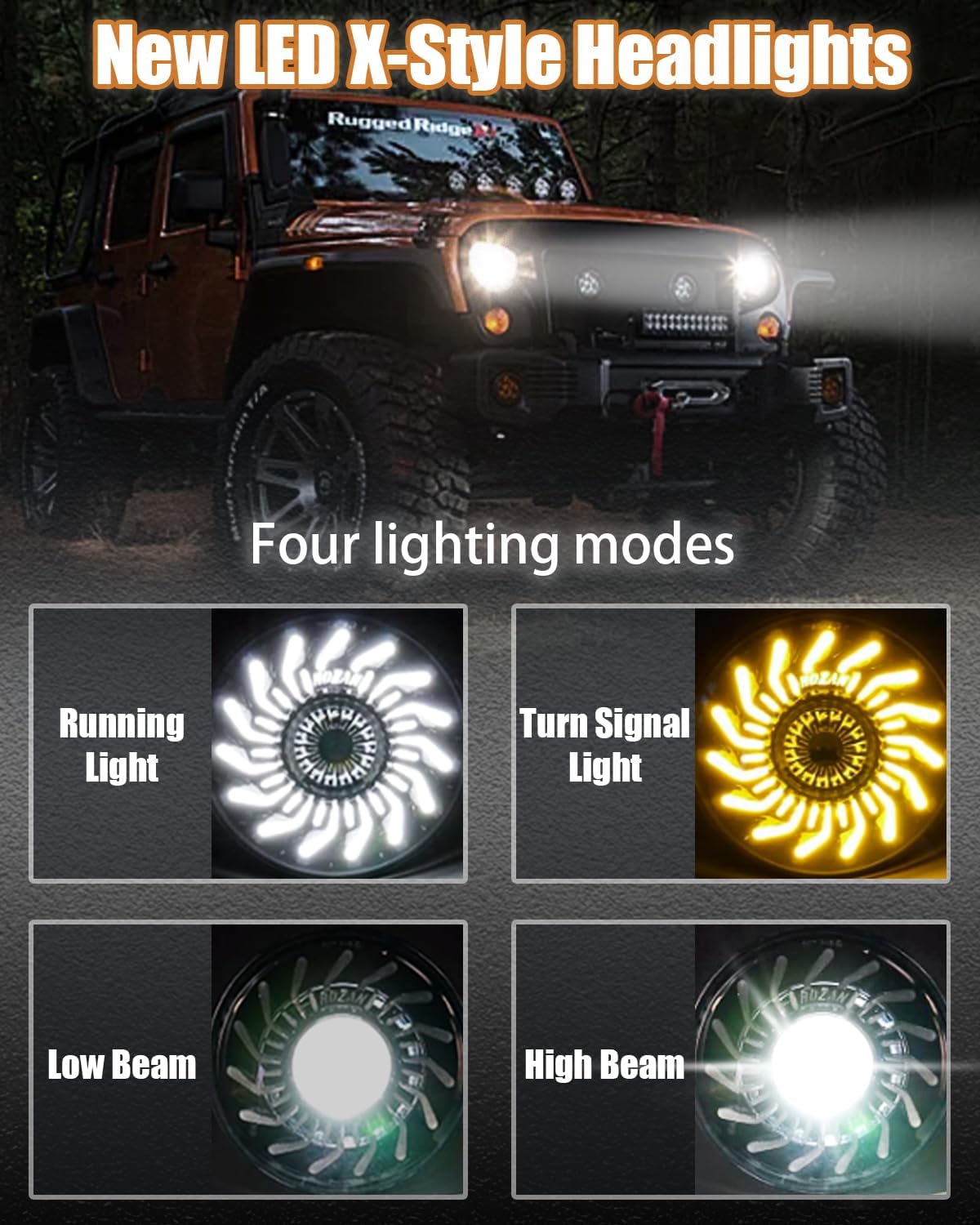 7inch Round chrysanthemum petal Headlights White DRL Amber Turn Signal Compatible with 2007-2017 Wrangler JK JKU TJ LJ