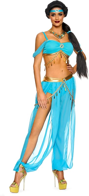 Spooktacular Creations Disfraz de princesa árabe para mujer, traje de baile de hadas, conjunto de lujo verde azulado para adultos para fiestas de cosplay de Halloween
