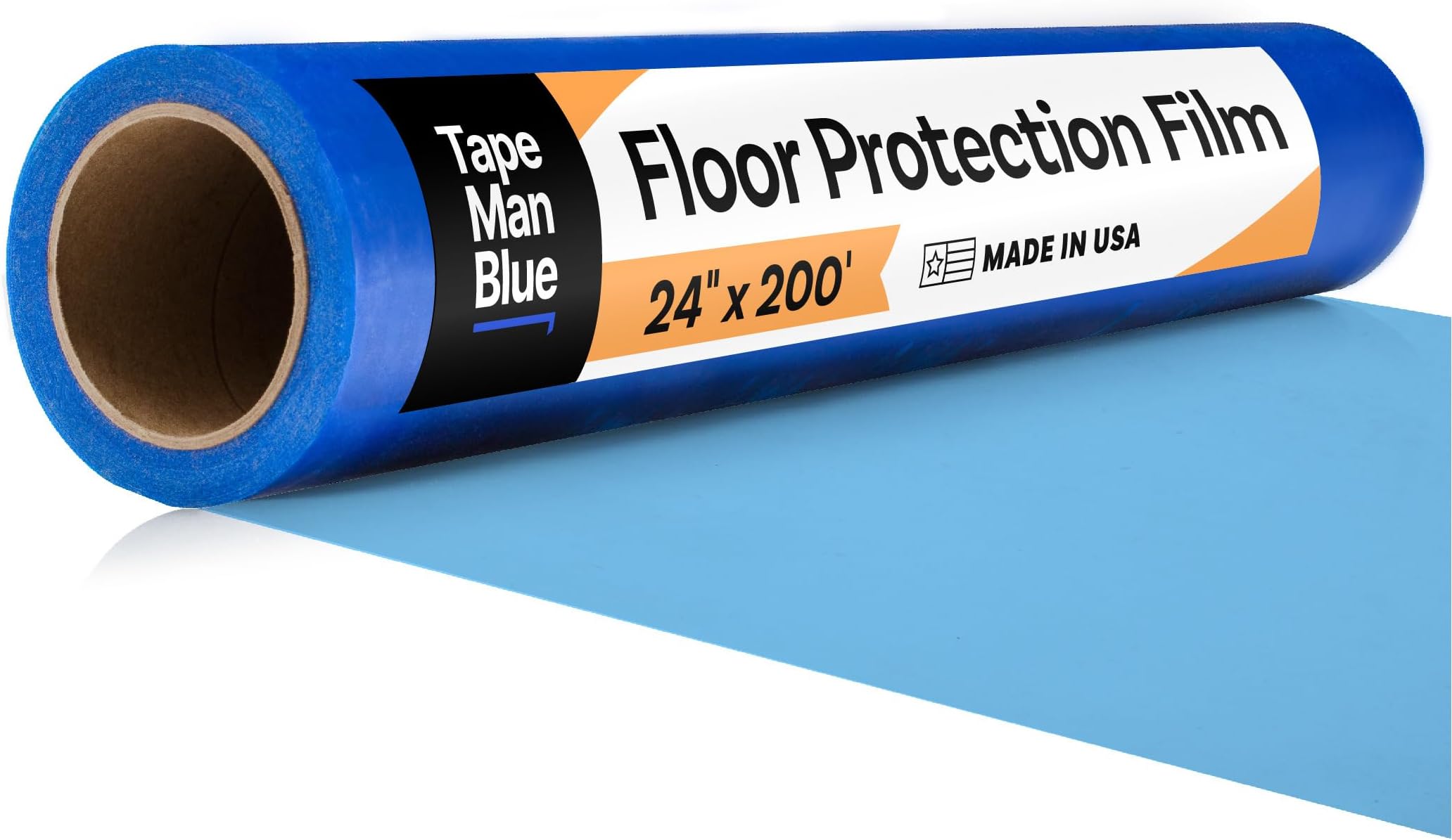 Floor Protection Film, 24 inch x 200' roll, Made in USA, Blue Self Adhesive Floor Protector for Moving and Construction, Temporary Covering for Protection of Hardwood, Tile, Other Hard Surfaces