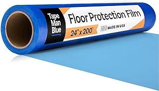 Floor Protection Film, 24 inch x 200' roll, Made in USA, Blue Self Adhesive Floor Protector for Moving and Construction, Temporary Covering for Protection of Hardwood, Tile, Other Hard Surfaces
