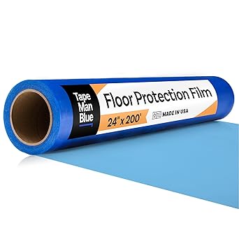 Floor Protection Film, 24 inch x 200 roll, Made in USA, Blue Self Adhesive Floor Protector for Moving and Construction, Temporary Covering for Protection of Hardwood, Tile, Other Hard Surfaces
