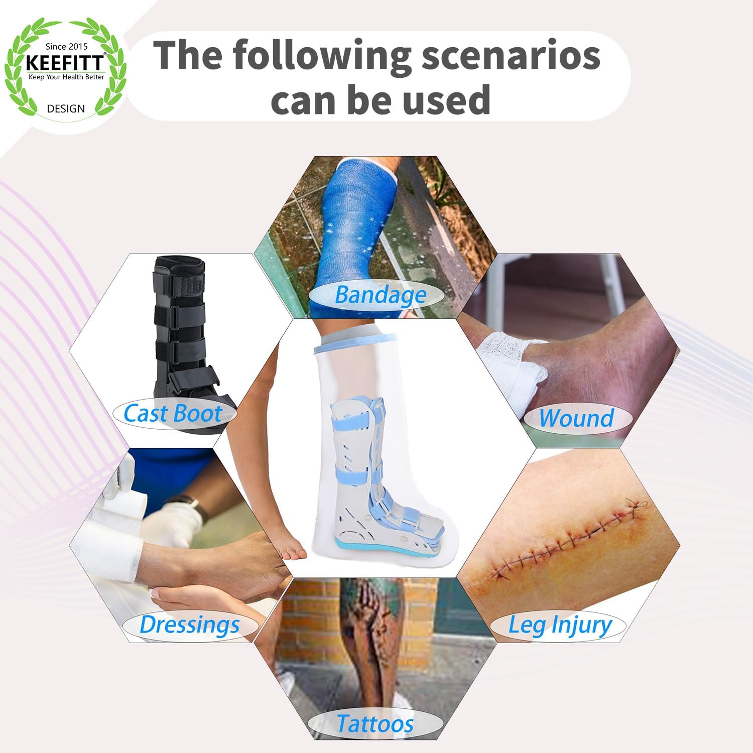 Waterproof Leg Cast Covers for Shower Extra Large Wide, KT2103-WL Watertight Shower Protector for Foot Surgery, Plus Size Adults, Large Casts, Fracture and Cast Boots