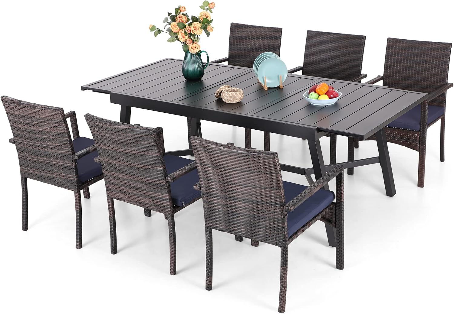 PHI VILLA Patio Chairs Set of 2, 2 Pcs Lightweight Rattan Outdoor Dining Chairs, All-Weather Wicker Dining Chairs with Comfortable Seating