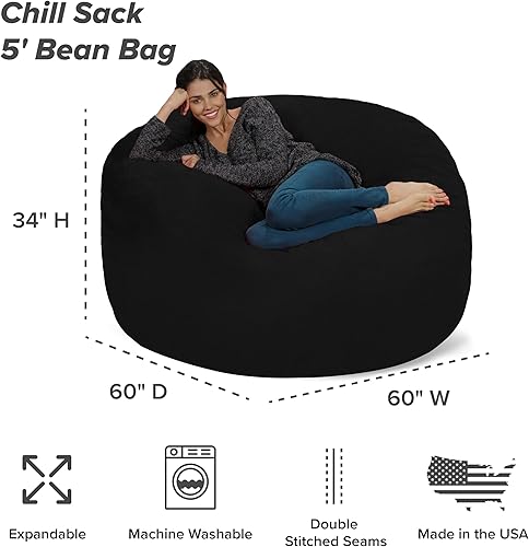 Miniatura 78 de Silla Chill Sack Bean Bag: muebles de espuma de memoria gigante y una tumbona grande. Gran sofá con gran cubierta de gamuza suave resistente al