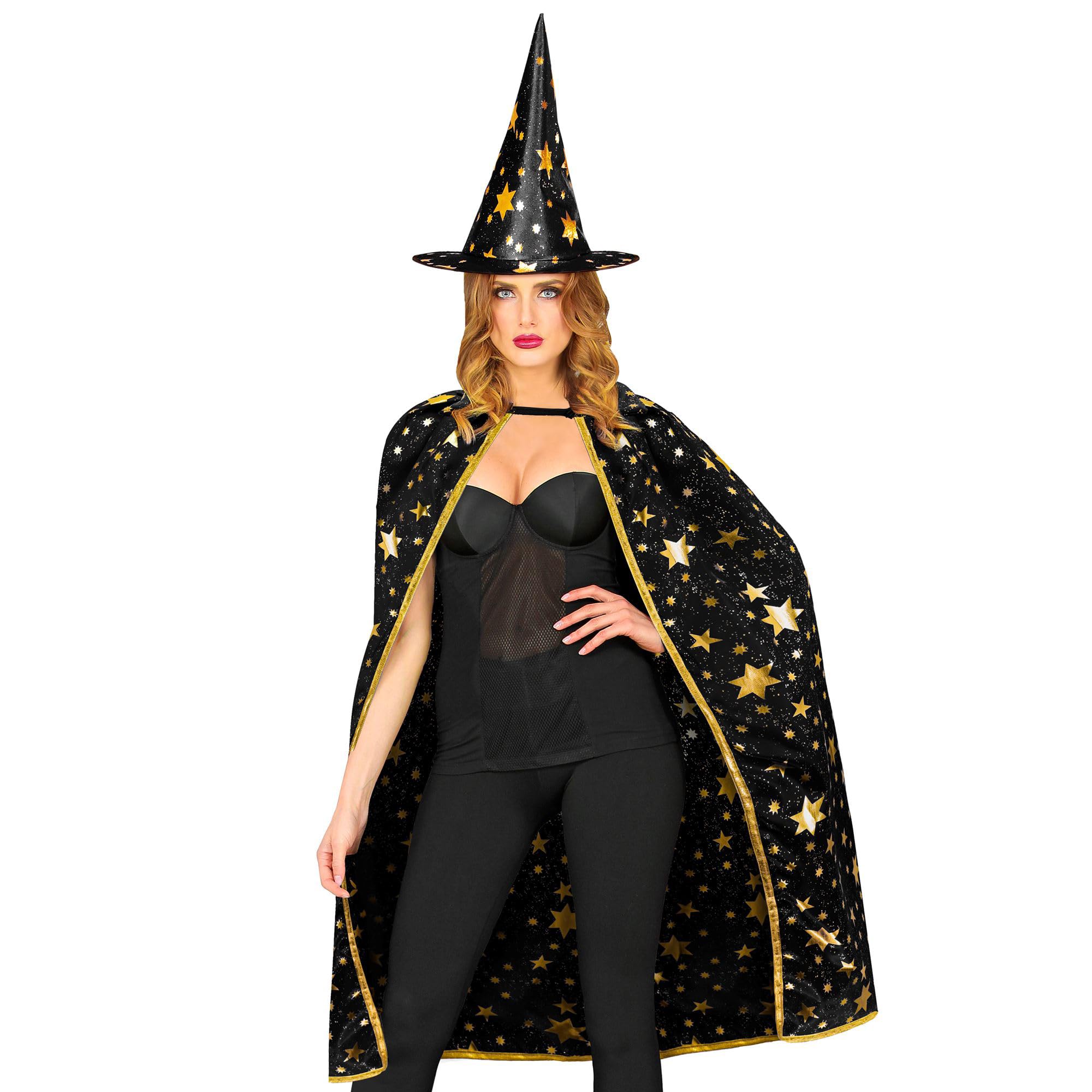 W WIDMANN MILANO Party Fashion - Kostium magika dla dorosłych, peleryna (85 cm) z kapeluszem, magik, czarownica