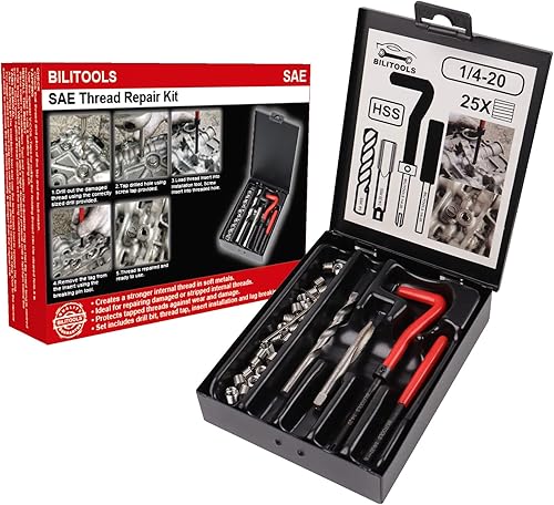 Miniatura 24 de BILITOOLS Kit de reparación de roscas de 7/16-14 pulgadas, kit de reparación de helicoidales de taladro HSS SAE