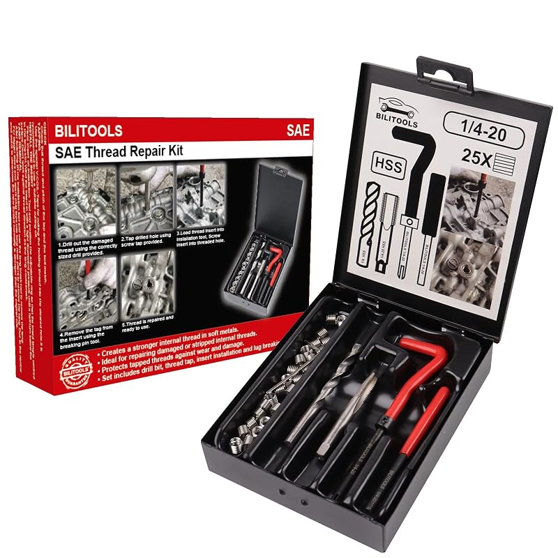 Kit de Reparo de Rosca 1/4-20 com Broca HSS e Insertos em Aço Inoxidável 304 BILITOOLS