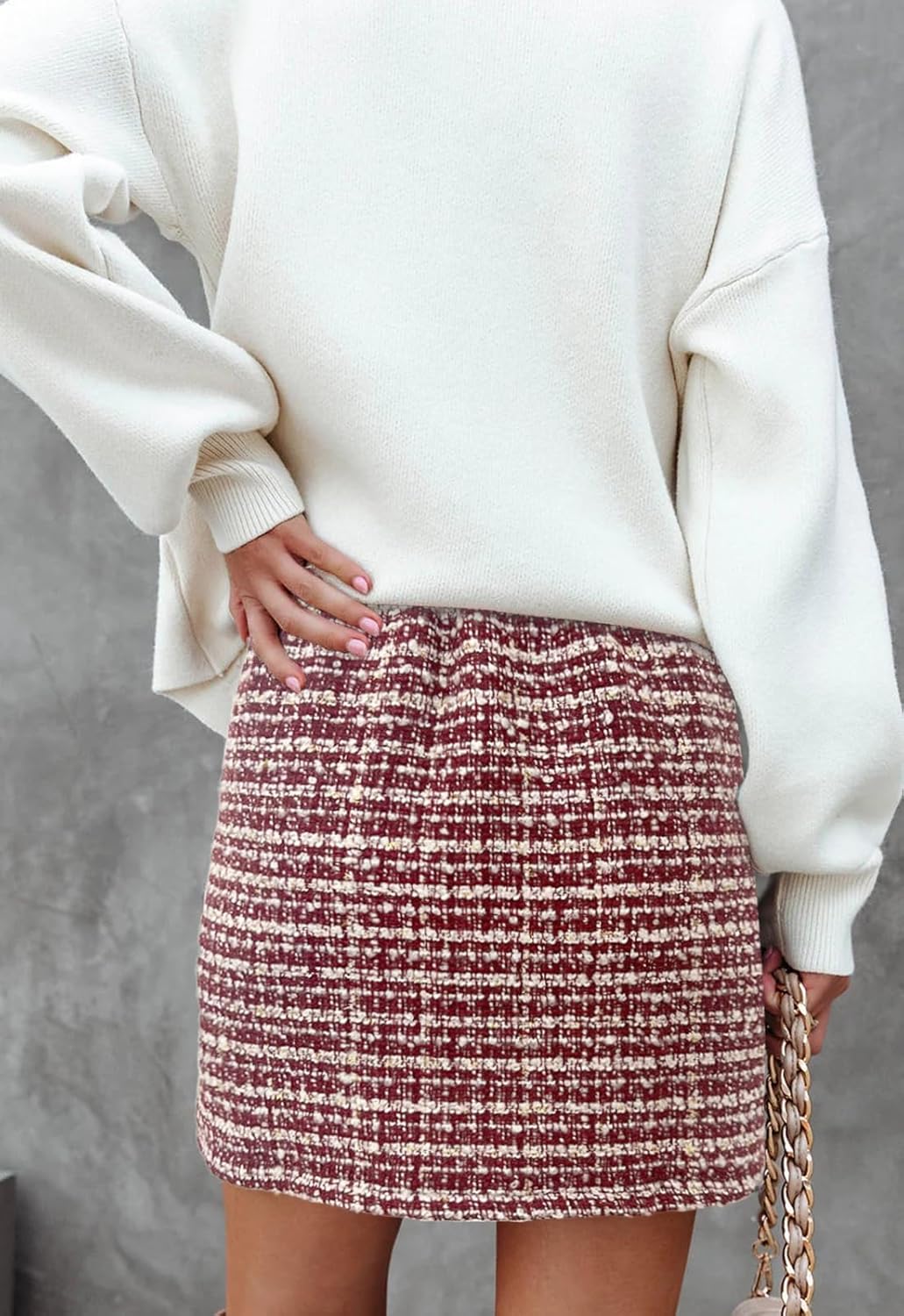 Women's Plaid Mini Skirt Pencil Above Knee Length High Elastic Waist Bodycon Zipper Vintage Short Skirts for Women - Image 3