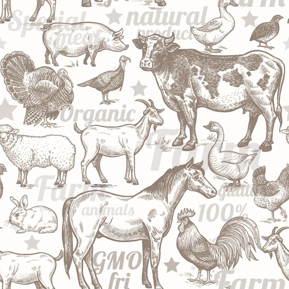 MuralPeel Boho Rustic Farm Animals Cow Rooster Horse Turkey Peel and Stick Wallpaper Self Adhesive Removable Easy Peel Off Stick on Wall Paper for Bedroom Cabinet Renter