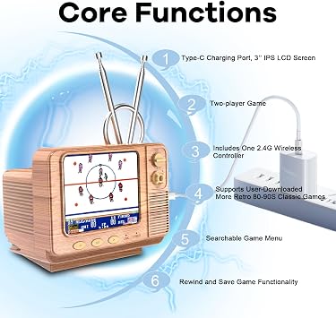 Mini TV Retro Handheld Game Console -42 JALECO Licensed Classic Games, Portable Gaming Toy with TF Card to Expand 80s 90s Games, Support Two Players & Game Save, Ideal Gift for Boys Girls Ages 6-12