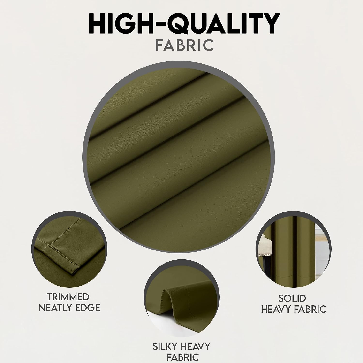 Utopia Bedding 2 Panels Olive Green Grommet Blackout Curtains, Thermal Insulated for Bedroom and Living Room, Room Darkening Curtains Blackout Draperies (W52 x L84 Inches)
