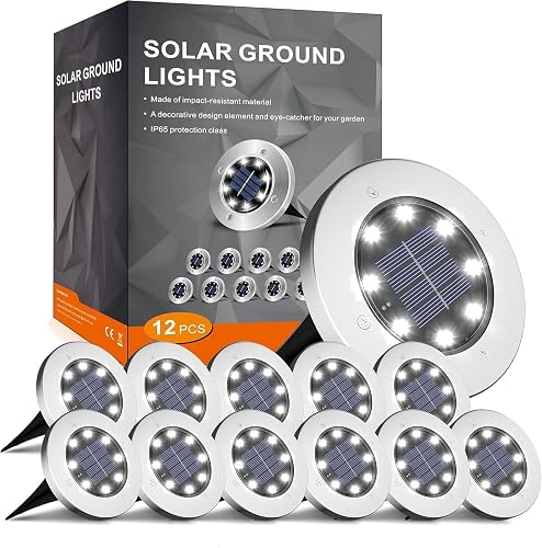 INCX 12 Pack 4.6 Inch Solar Ground Lights Outdoor, Waterproof,