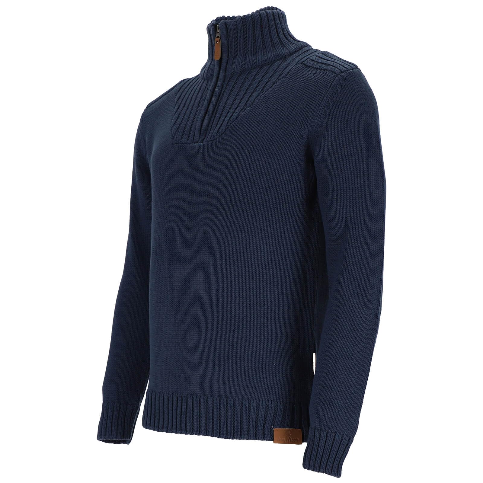 tomBrook Herren Strick-Troyer Unifarben - Troyer-Pullover Strickpullover mit Stehkragen und Reißverschluss in Grau-Grün Größe S