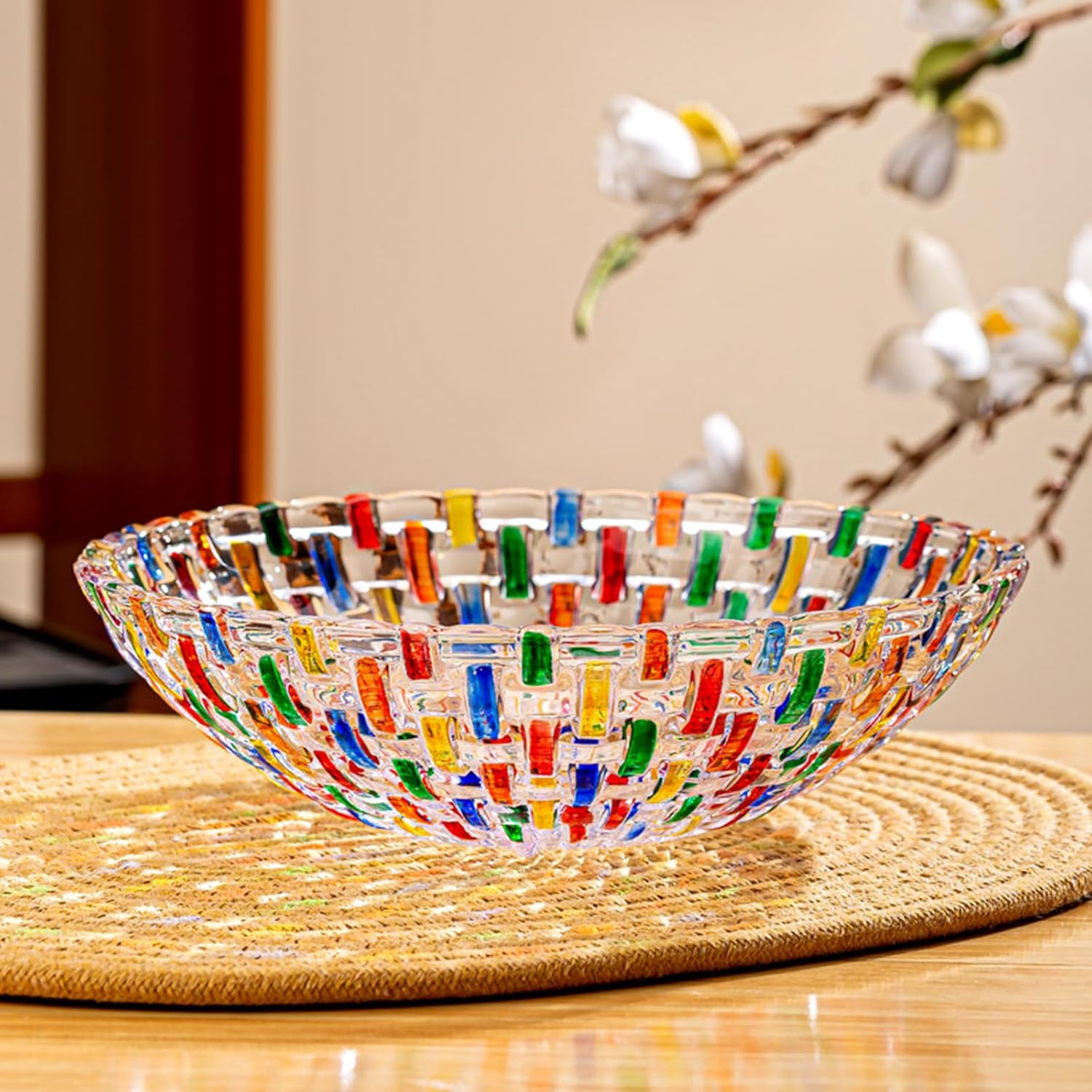 Hand Painted Colorful Woven Glass Crystal Fruit Bowl Decorative Glass Serving Bowl Home Decors for Table Centerpieces Candy Cake Plates