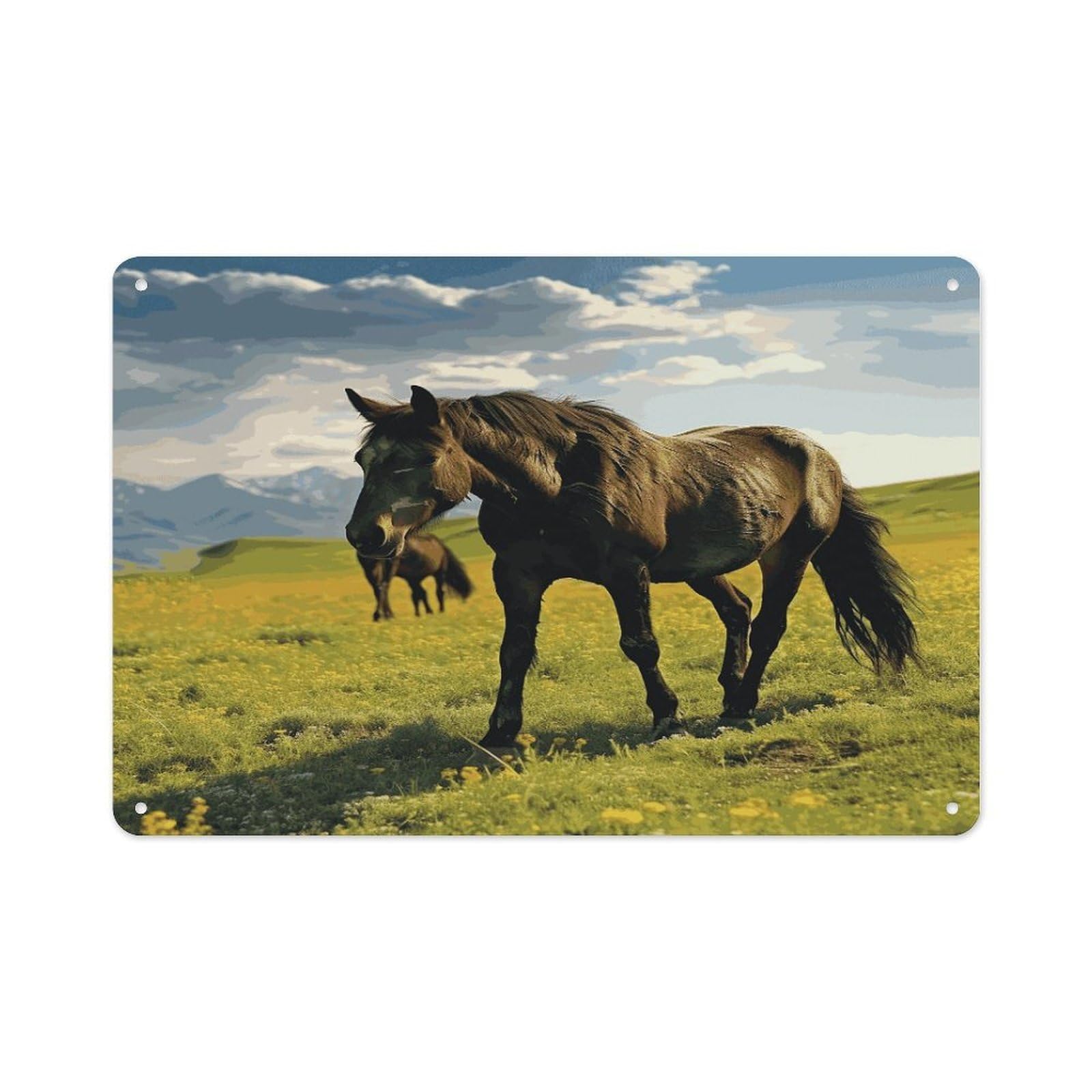 Fekiloot Style Grazing Wild Horses Wall Decor-Aluminum Painting,Tin Sign For Vintage Decoration,Wall Sign For Bathroom Living Room Kitchen Home Farm Farmhouse 11.8 * 7.9 Inch