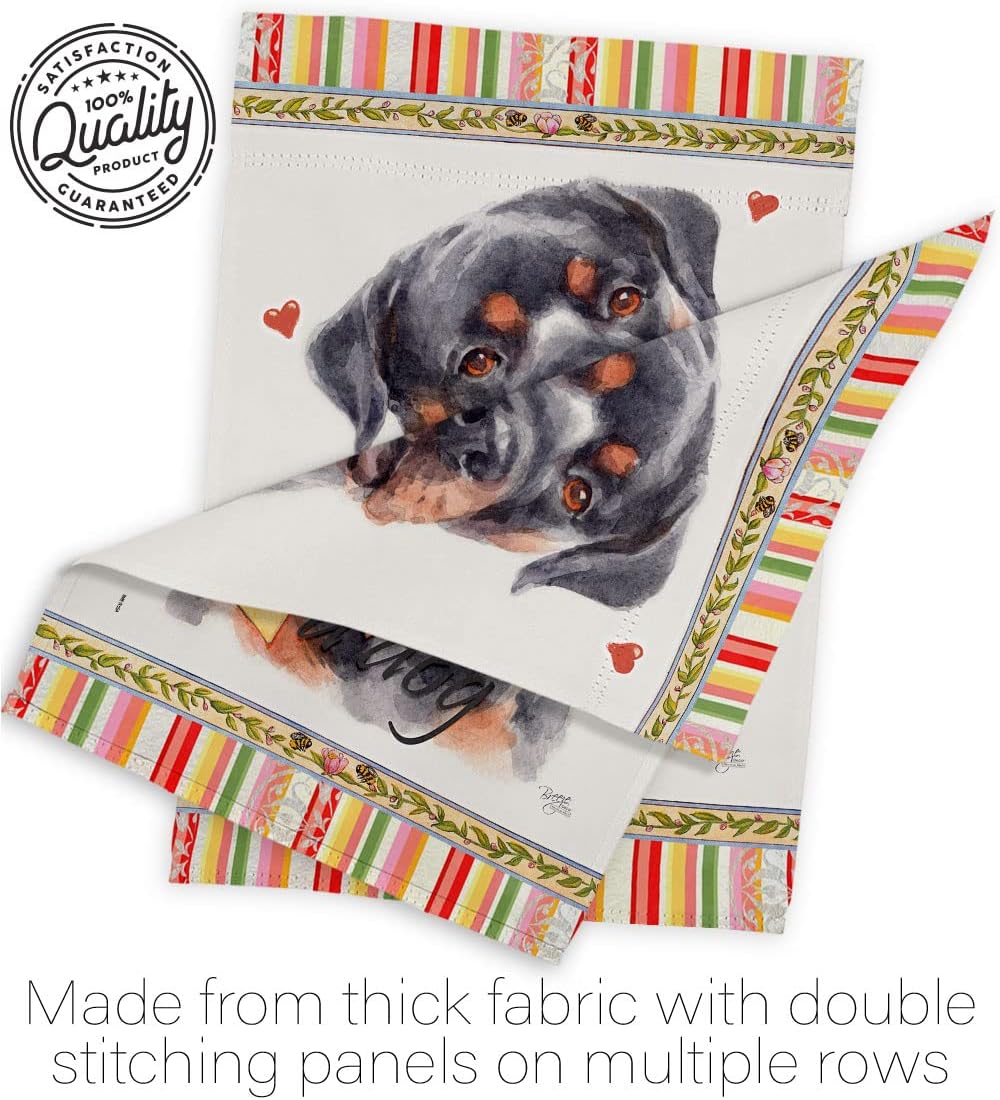 Breeze Decor Mahogany Rottweiler Happiness Garden Flag-Set with Stand Dog Puppy Spoiled Paw Canine Fur Pet Nature Farm Animal Creature House Banner Small Yard Gift Double-Sided, Made in USA