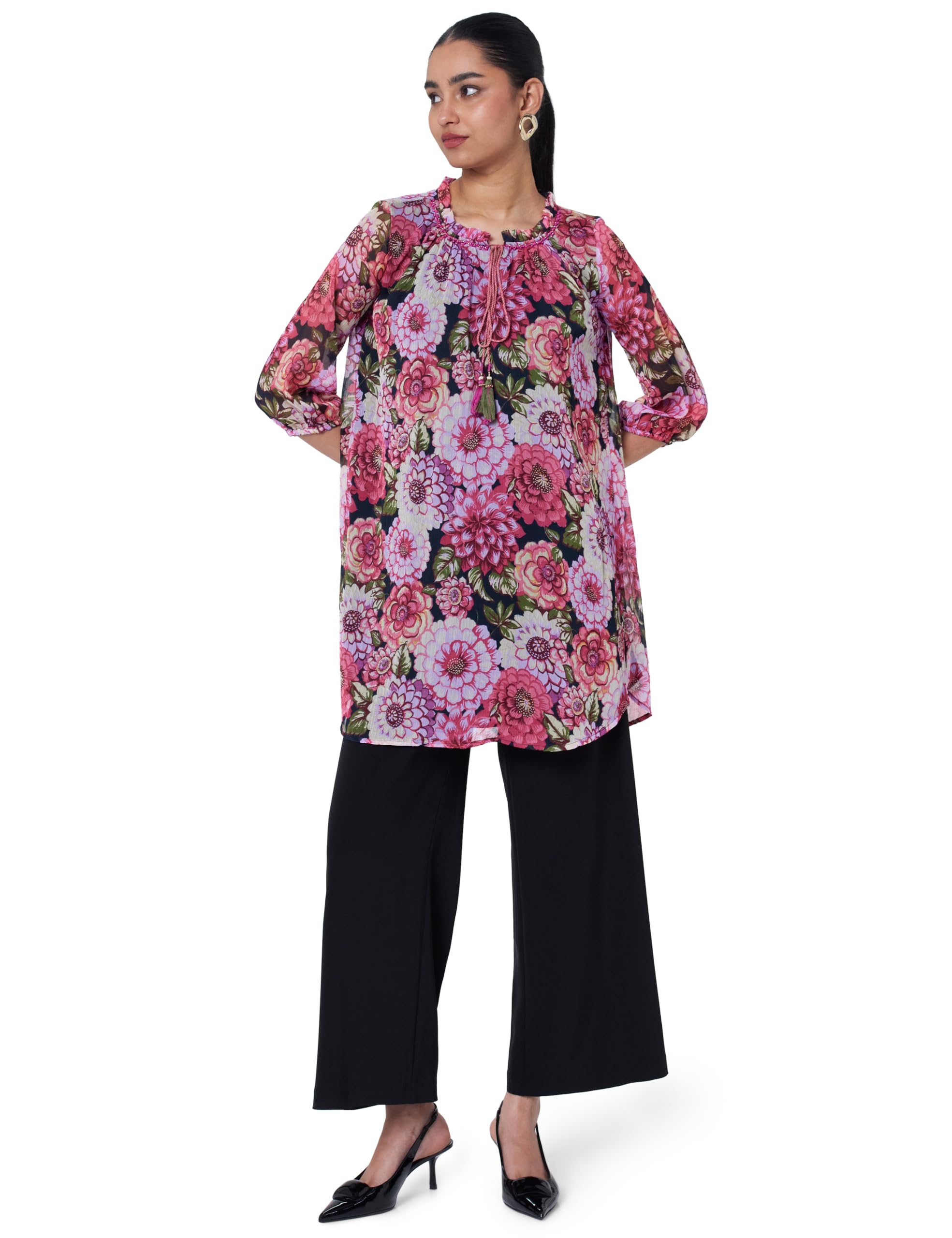 T-shirt BIBA Noir Imprimé Droit Polyester S : Fini les Hauts Déformés - 7