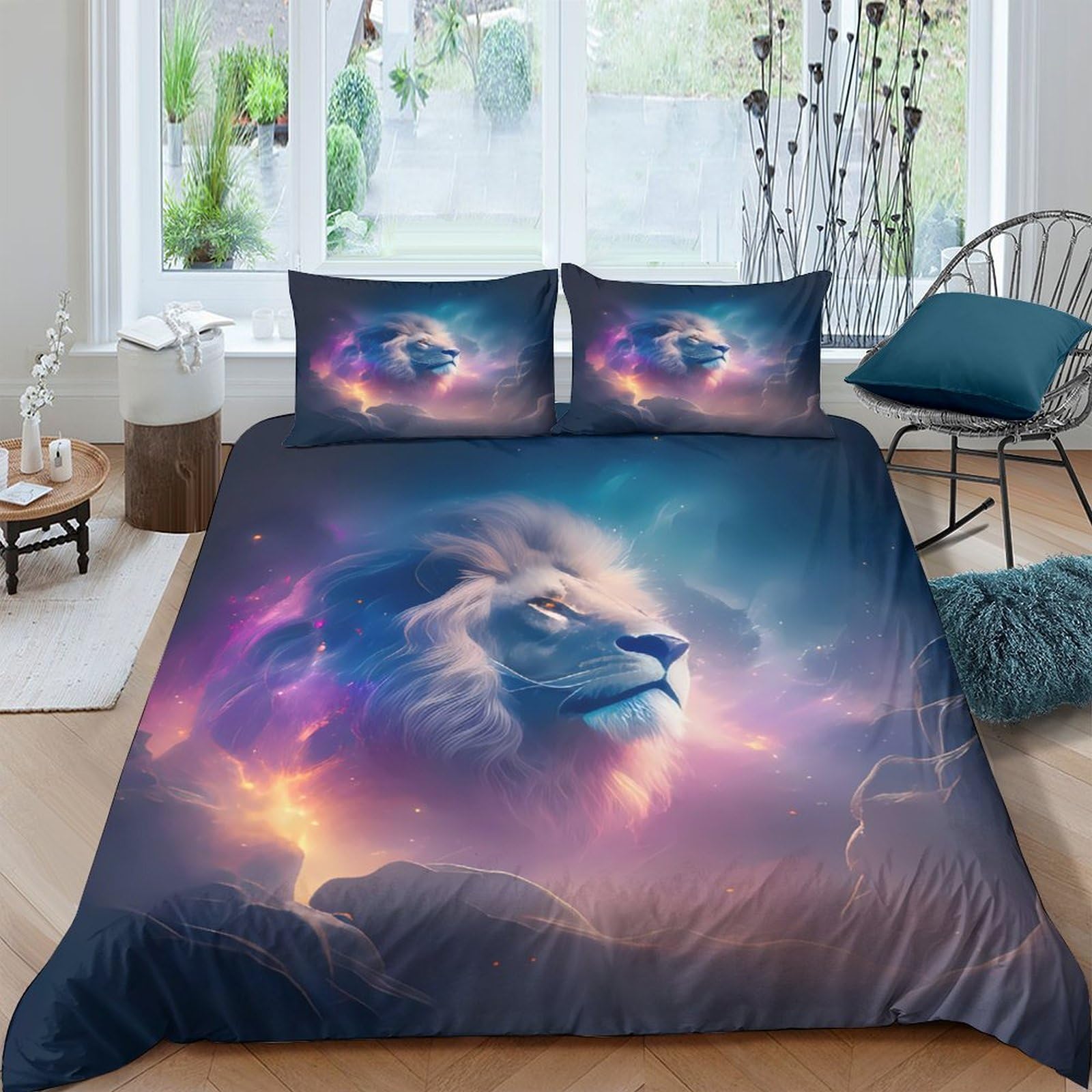 Ctjqhvkz Style-4 3D Printed Majestic Lion Fitted Sheet Microfiber Soft Breathable Sunset Cloud Mattress Cover For Bedroom Dorm Decor Single（135X200cm）