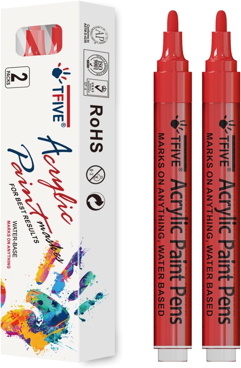 TFIVE Red Paint Marker Paint Pens 2 Pack Acrylic