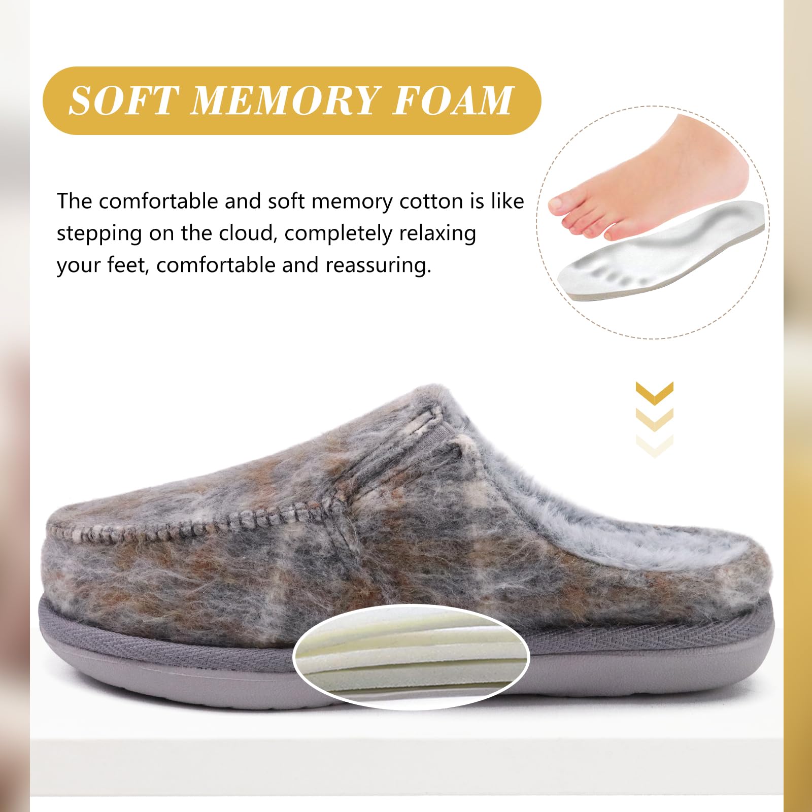 ONCAI Pantofole Donna Peluche Tessuto di Lana Houndstooth Misto Cotone Morbido Memory Foam Comode Plaid Pelliccia sintetica Ciabatte da casa Interno Esterno Tappetino Yoga Suola di Gomma Taglie 35-42