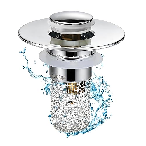 Universal Bathroom Sink Stopper & Hair Catcher, Stainless Steel Drain