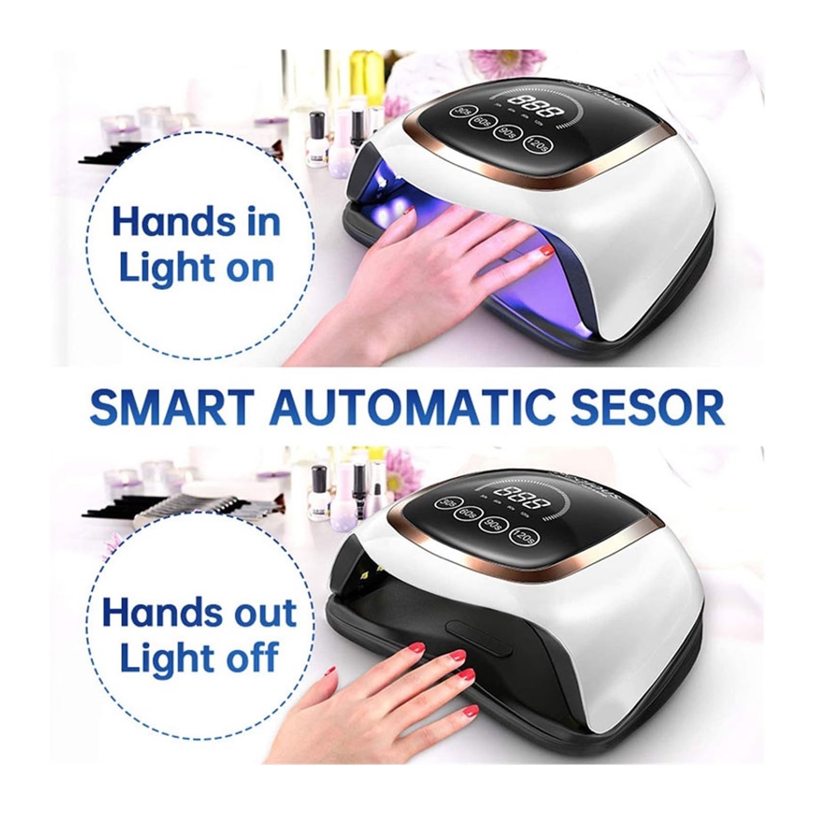 Lampa LED do paznokci, Lampa LED UV do paznokci 168 W 42 diody susząca paznokcie manicure Profesjonalna lampa z czujnikiem automatycznym Inteligentne wyposażenie salonu Narzędzia(1)
