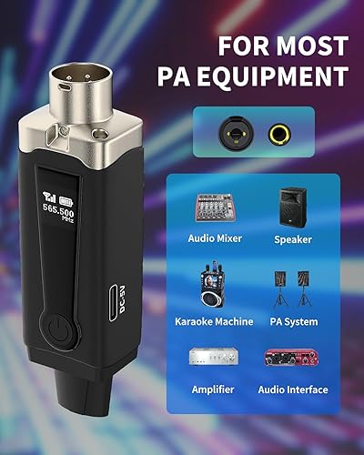 Miniatura 3 de KYXAIN Sistema de micrófono inalámbrico UHF Adaptador de micrófono XLR 8 canales, transmisor dinámico de audio y receptor para micrófono dinámico,