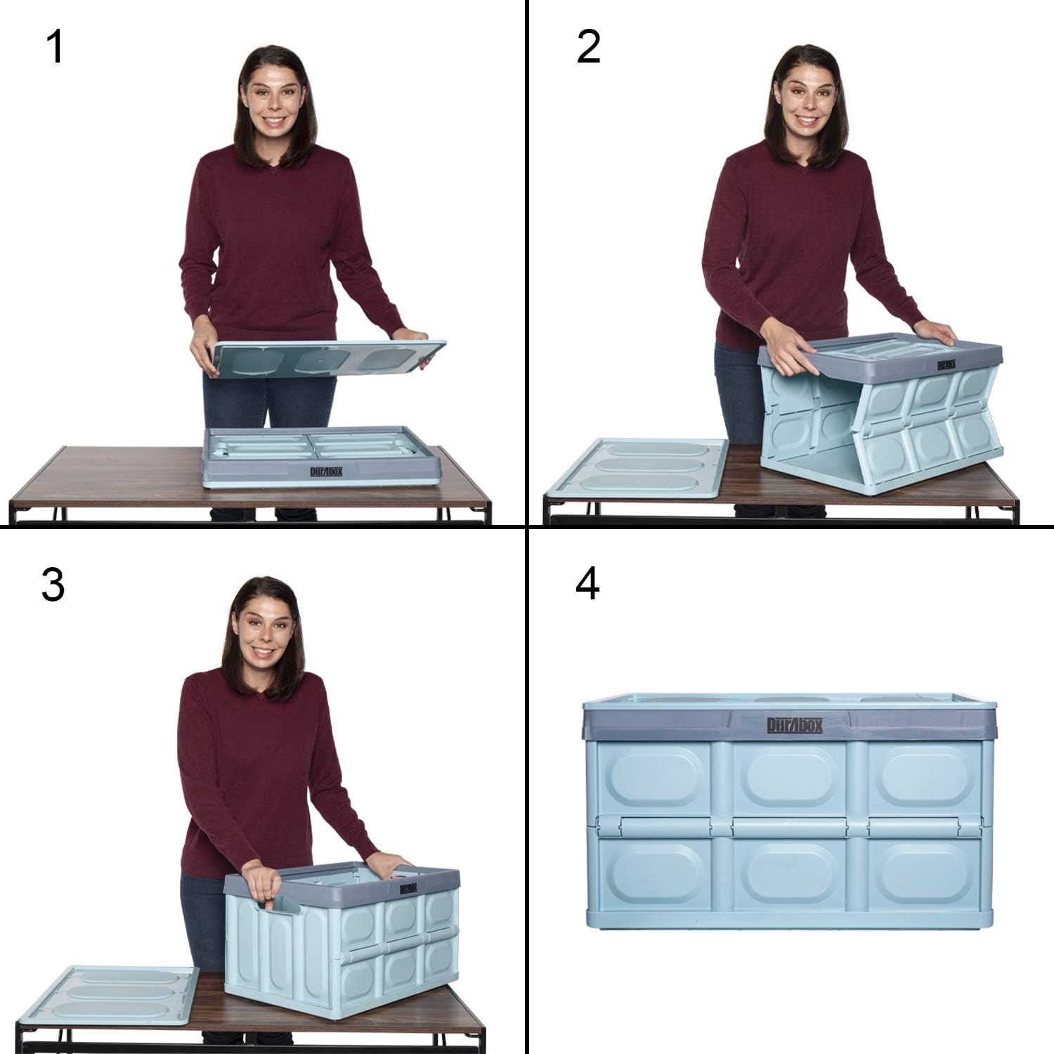 DuraBox Collapsible Folding Storage Bins - Stackable Containers for Home & Office (50 Liters, 3-Pack, Light Blue)