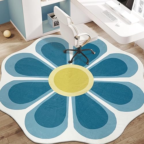 Miniatura 2 de USTIDE Alfombra redonda grande de 63 pulgadas, alfombra circular floral para sala de estar, dormitorio, lavable, suave, alfombra verde azulado para
