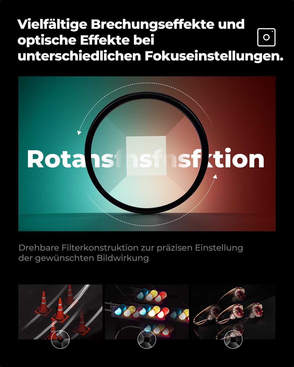 K&F CONCEPT 82mm Kaleidoscope Prism Filter | Filter Prisma Zentrales Pentaprisma Spezialeffekt Optisches Glas,FE102,Nano-Basic,FE102