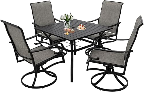 bigget 5 Piece Patio Dining Furniture Set, 4 Swivel Textilene