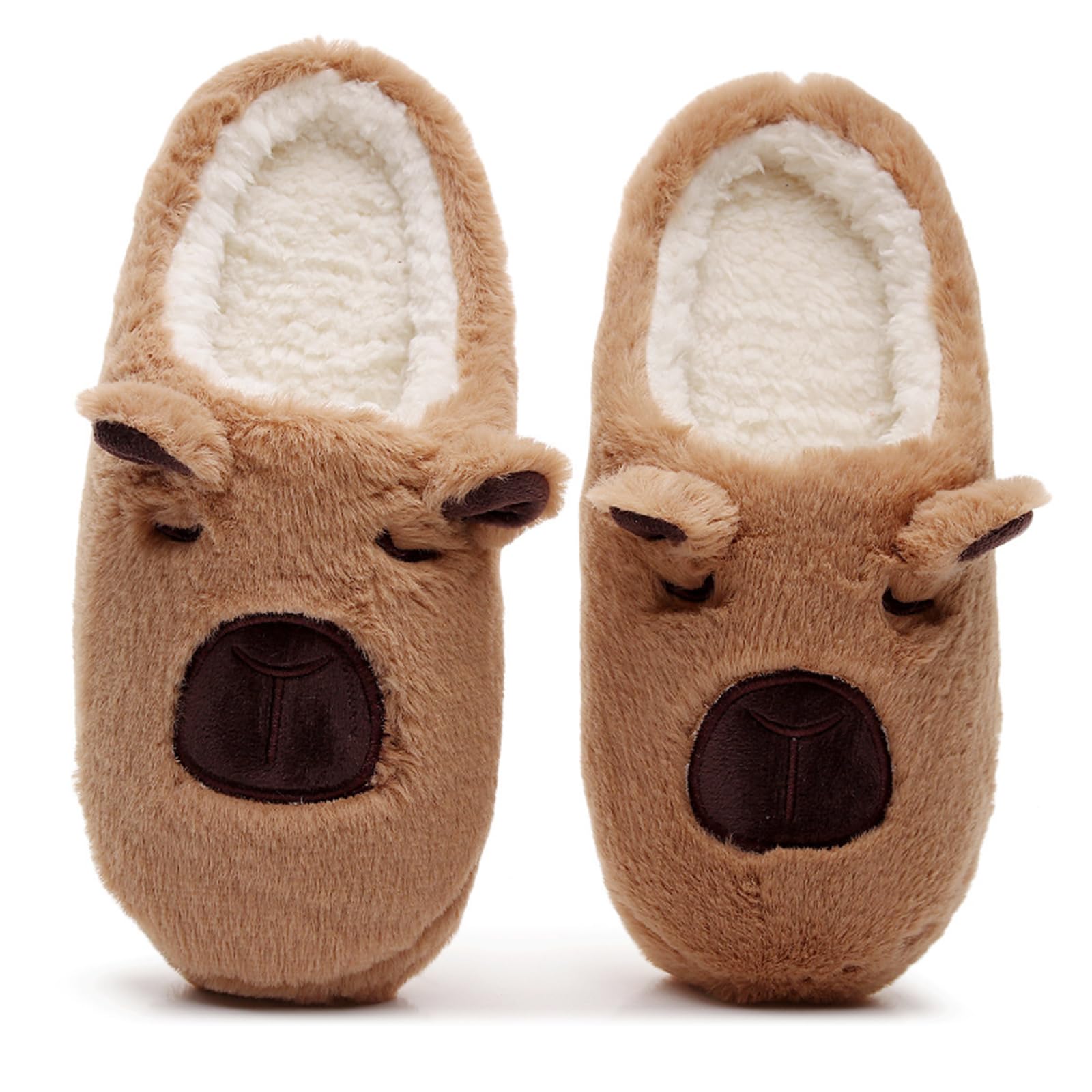 oukisam Embroidered Womens Mens Slippers Puffy Soft Comfortable Non Slip Slides Winter Indoor Flat Warm House Slippers