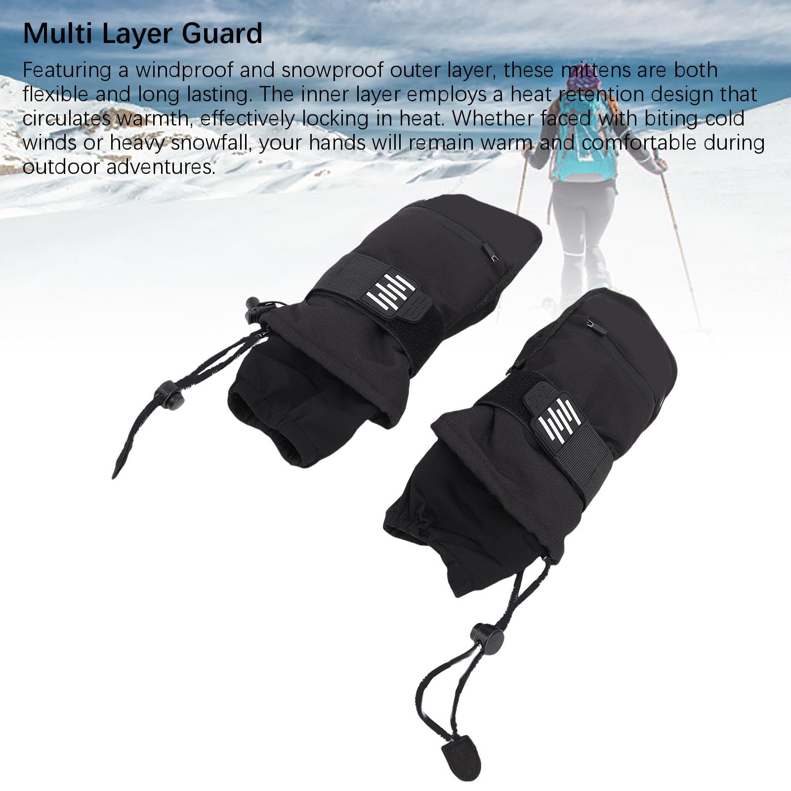 Demeras Manoplas Esquí Aisladas Impermeables con Muñequera para Snowboard Fibra Aramida Negro 2 Unidades