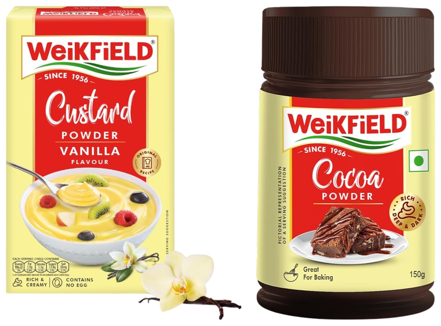 Cocoa Powder, 150g & Weikfield Custard Powder, Vanilla Flavour, 500gm - Pack of 2