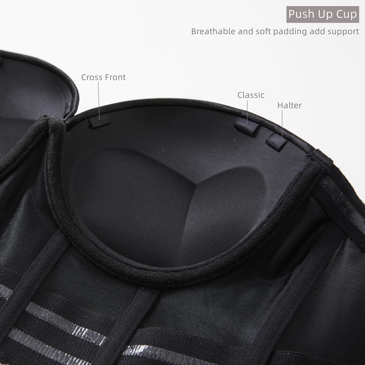 SEA BBOT Women Low Back Strapless Bra Longline Convertible Multi Way Padded Underwire Push Up Bra Black 40B - Image 5