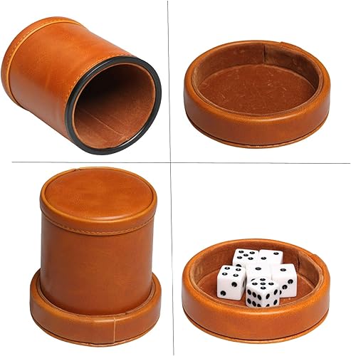 Miniatura 5 de La taza de dados de cuero sintético con tapa incluye 6 dados, interior de terciopelo silencioso para los juegos de mesa Liars Dice Farkle Yahtzee