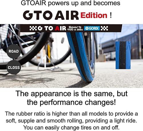 Miniatura 3 de GORIX Neumático de bicicleta de carretera 700 × 23 C o 700 × 25 C o 700 × 28 C (Gtoair)