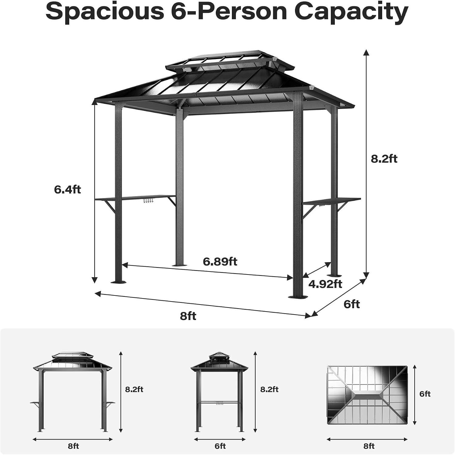 LAUSAINT HOME 8x6 ft Hardtop Grill Gazebo, Galvanized Steel Double Roof BBQ Canopy image 8