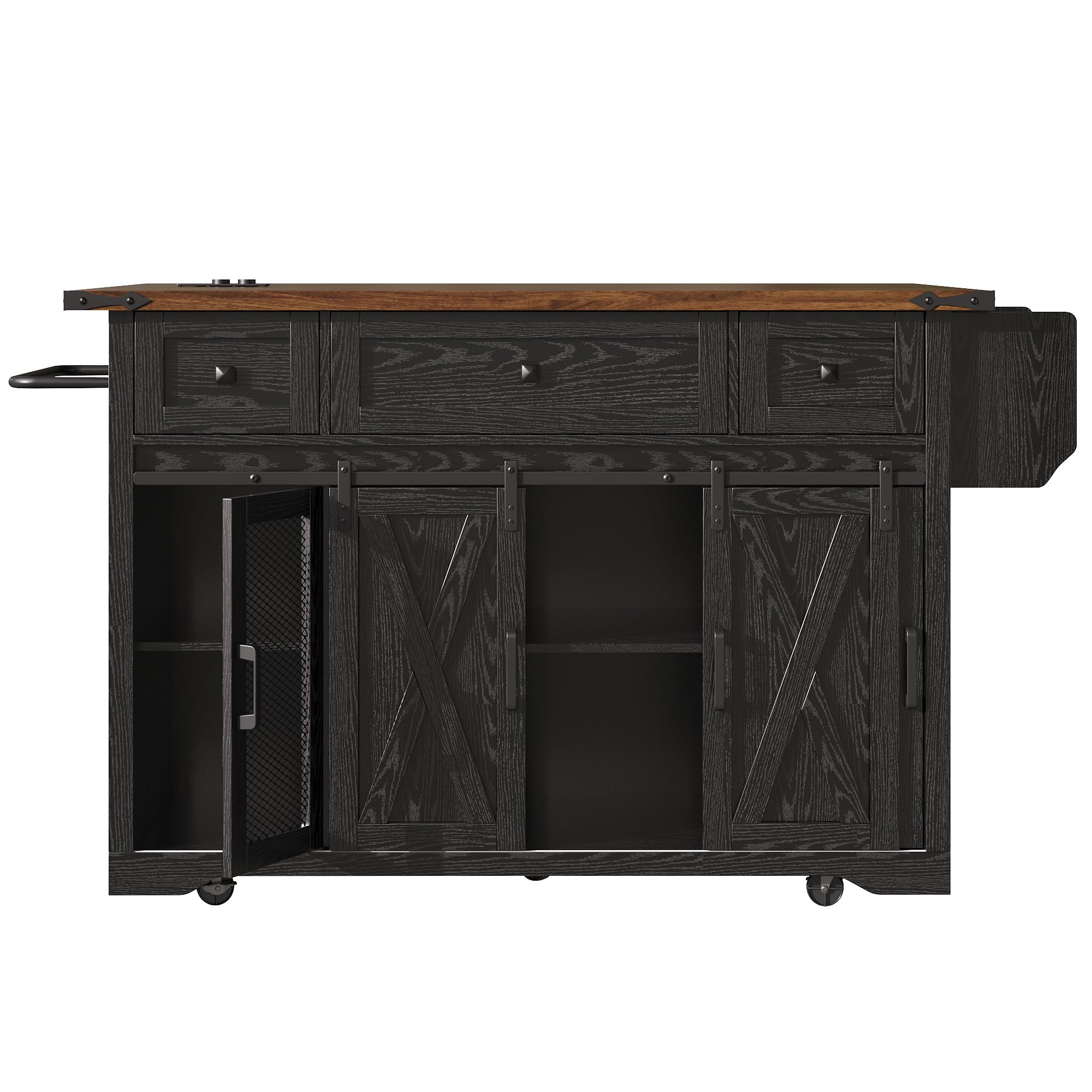 Carrello a isola da cucina con piano di lavoro estraibile, altezza di lavoro 91 cm, bianco/nero, portata fino a 75 kg