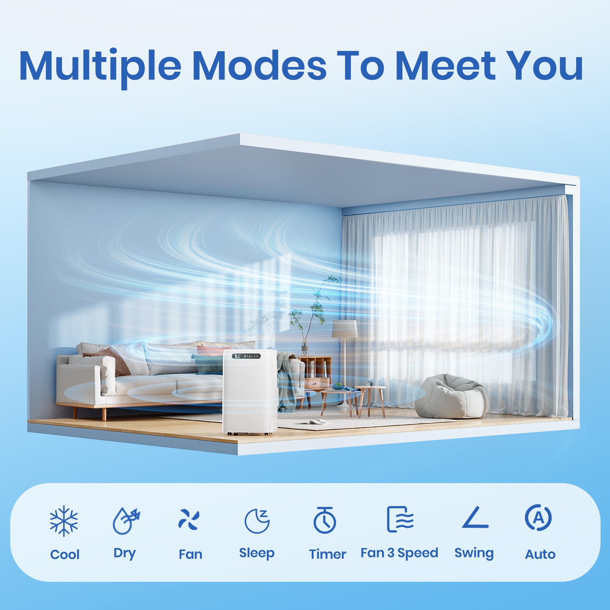 14000 BTU Tragbare Klimageräte für Raumkühlung bis zu 700 Sq.Ft, 3-in-1 Leise Tragbare AC Einheit mit Luftentfeuchter Ventilator, Fernbedienung, Smart Sleep Modus, 24H Timer, Windows Kit enthalten