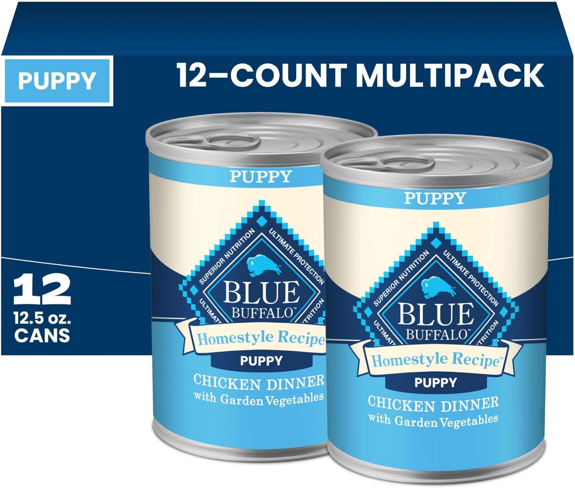 - Homestyle Recipe Chicken Dinner with Garden Vegetables Paté Natural Puppy Wet Dog Food, Made with Natural Ingredients, Vitamins & Minerals, 12.5-oz. Can (12 Count)