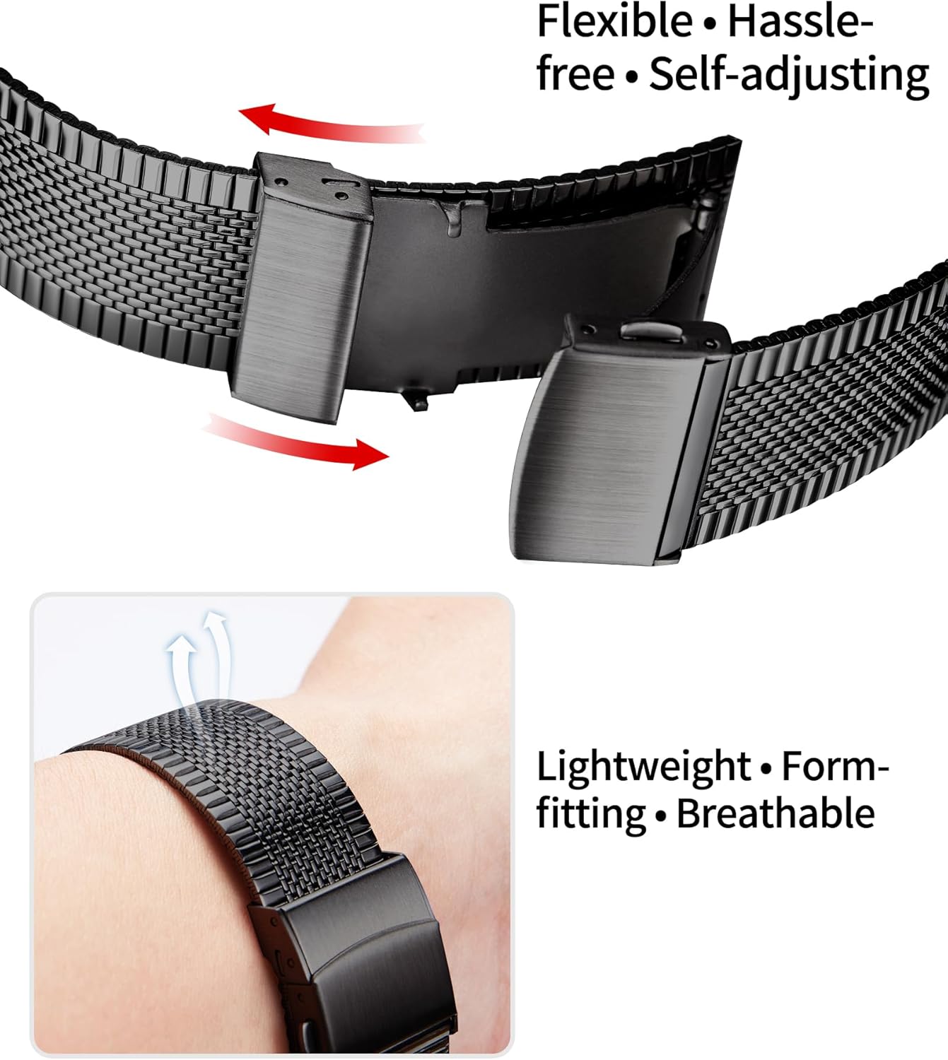 BINLUN Stainless Steel Mesh Watch Bands 12mm 14mm 16mm 18mm 20mm 22mm Ultra-thin Quick Release Metal Replacement Watch Strap Men Women 4 Color (Gold, Silver, Black, Rose Gold)