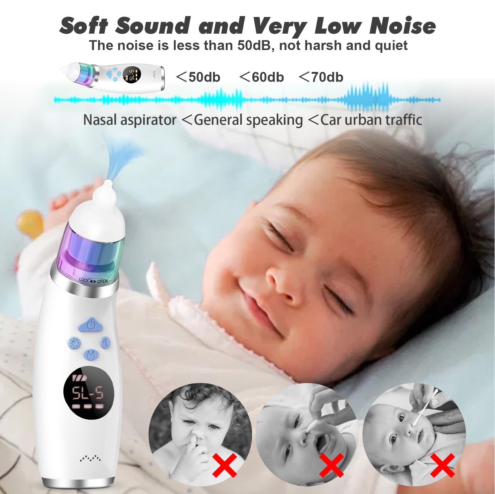Aspiratore Nasale Neonato Elettrico, Aspira Muco Bambini Portatile con Display LCD e Custodia, 3 Beccucci in Silicone, Silenzioso, Pulizia Naso USB