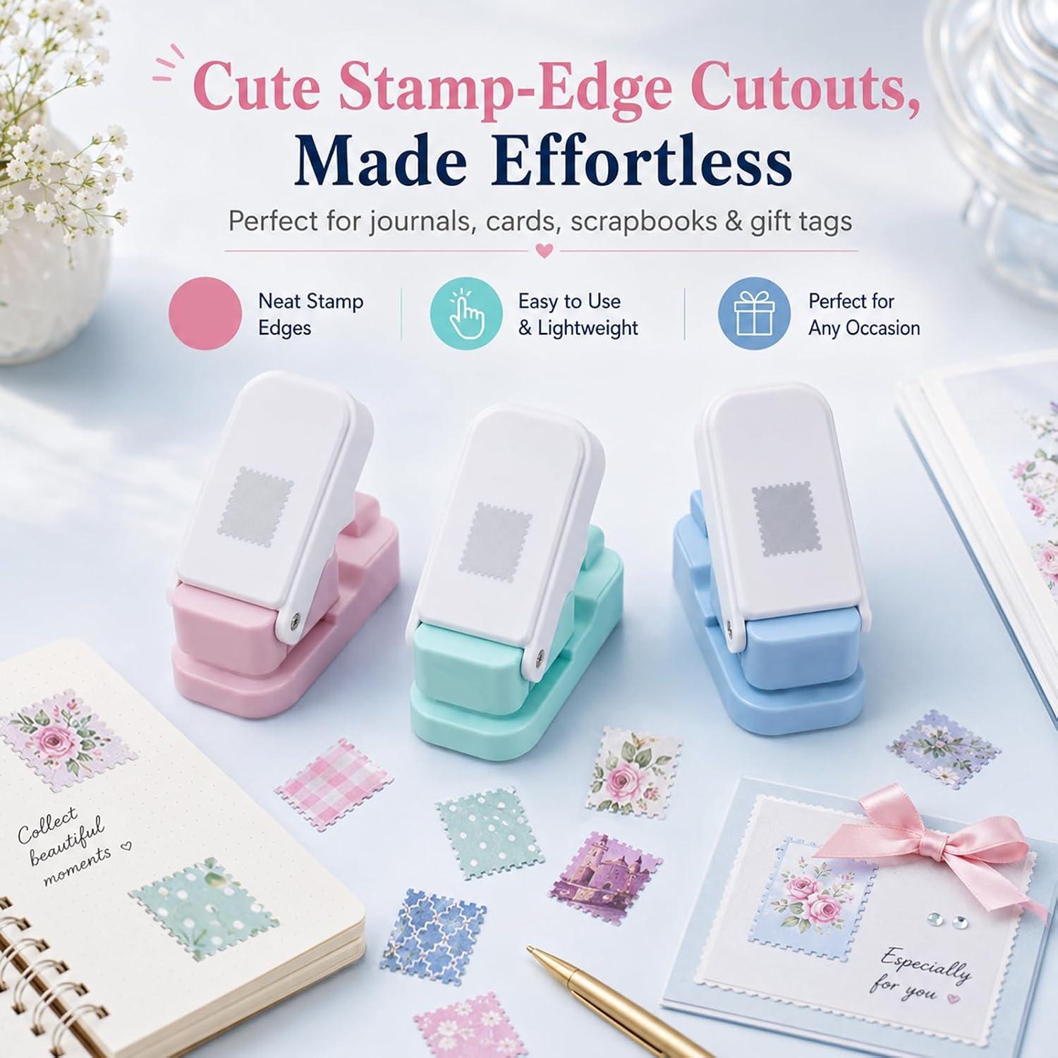 Postage Stamp Edge Paper Punch, 3-Pack Perforated Rectangle Craft Punch Set