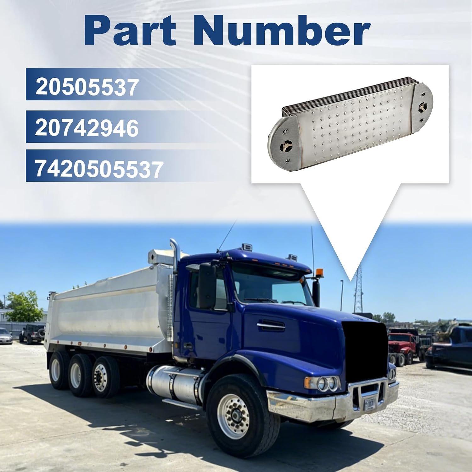 20505537 Oil Cooler Compatible with Volvo D13 Engine VN VNM VNL VHD VAH VNR Fit for Mack MP8 Engine Anthem Granite TerraPro Pinnacle CXU CXP GU7 GU8 Replaces# 20742946 7420505537