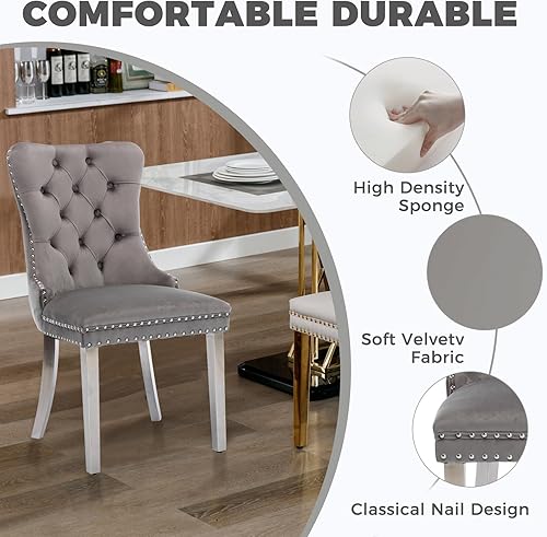 Miniatura 6 de Juego de mesa de comedor redonda de vidrio de 38.9 pulgadas para 4, mesa de comedor redonda con 4 sillas de cocina tapizadas de terciopelo, juego