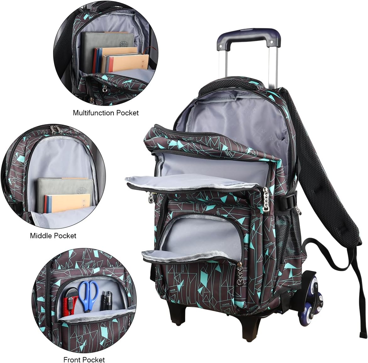 Rolling Backpack On Wheels High-Capacity School Bag Backpacks for Students Climbing Stairs Six Wheels